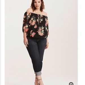 Torrid FLORAL OFF SHOULDER BANDED BOTTOM BLOUSE